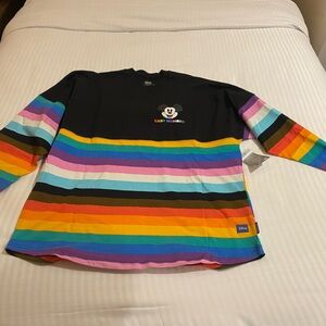 Disney Official Cast Member black Spirit Jersey Mickey Rainbow stripe Pride